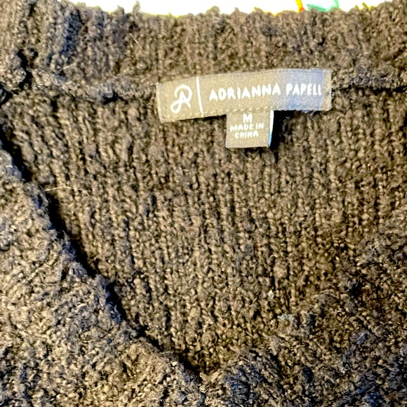 ADRIANNA PAPELL Nubby Sweater V-Neck Step Hem Black Medium - Picture 4 of 8